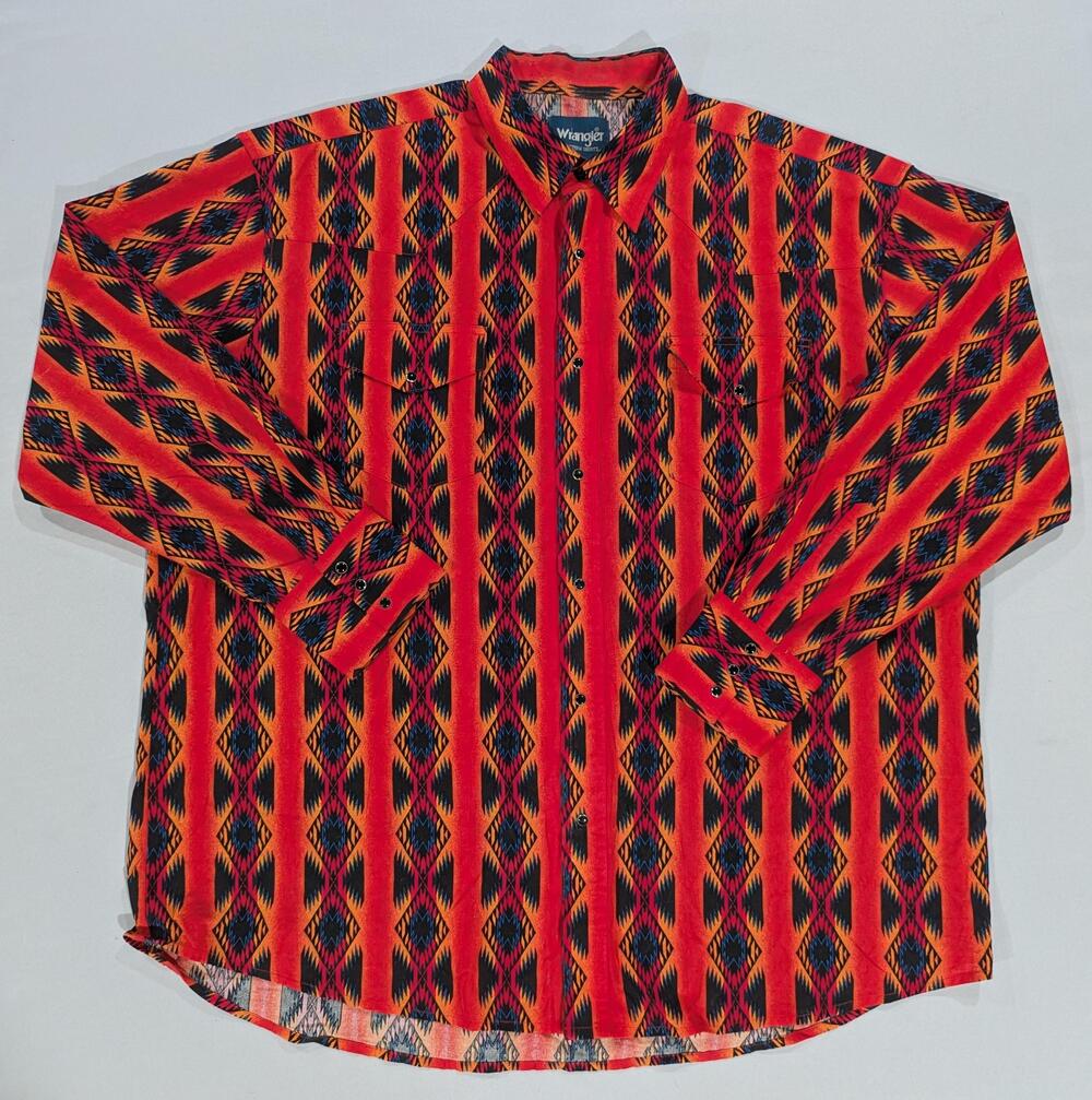 Wrangler Shirt Mens 2XL Red Geometric Long Sleeve Western Pearl Snap Southwest - Picture 4 of 9